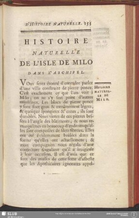 Histoire Naturelle De L'Isle De Milo Dans L'Archipel
