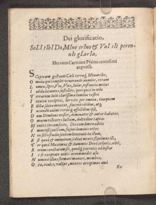 Dei glorificatio soli tibi Domine trino & uni sit perennis Gloria ...
