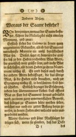 Anderer Absatz. Woraus der Saame bestehe?