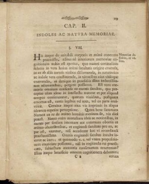 Cap. II. Indoles ac Natura Memoriae.