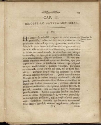 Cap. II. Indoles ac Natura Memoriae.