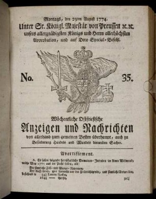 No. 35. Montags, den 29ten August 1774