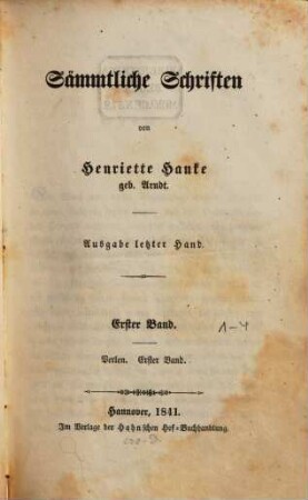 Sämmtliche Schriften : von Henriette Hanke. 1, Perlen ; 1