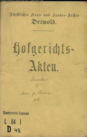 Derenthal, Johann gegen Bartold Meier zu Hölsen - Schuldforderung