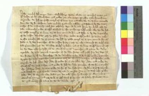 [Text = U / 1370 November 28]. Mit Eid besagt vor Rorich von Sterrenberg, Kämmerer, und Richter Jakob. "Publicatum 1370 feria quarta ante diem beati Nicolai episcopi".