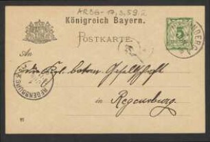 Brief von Christoph Scherzer an Regensburgische Botanische Gesellschaft