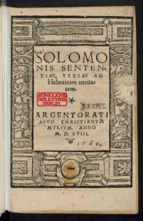 SOLOMO||NIS SENTEN=||TIAE, VERSAE AD || Hebraicam uerita=||tem.||