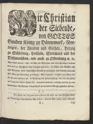 Wir Christian der Siebende, von Gottes Gnaden König zu Dännemark ...
