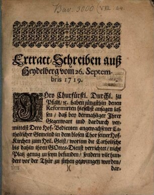 Extract-Schreiben auß Heydelberg vom 26. Septembris 1719