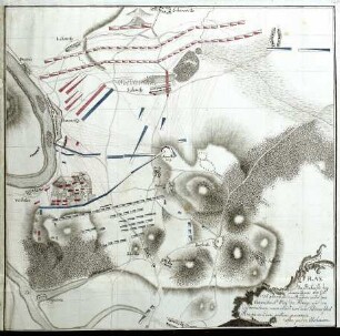 WHK 24 Deutscher Siebenjähriger Krieg 1756-1763: Plan der Schlacht bei Lobositz in Böhmen zwischen den siegreichen Preußen unter Friedrich II. und den Österreichern unter Feldmarschall Brown, 1. Oktober 1756