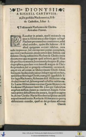 Liber I. De perfidia Machometica, & fide catholica.