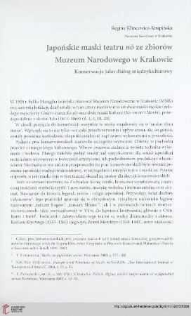 Seria nowa: Japońskie maski teatru nō ze zbiorów Muzeum Narodowego w Krakowie : konserwacja jako dialog międzykulturowy