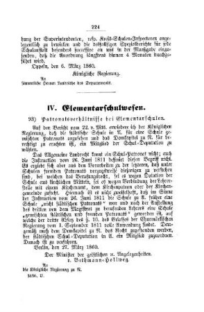 Patronatsverhältnisse bei Elementarschulen : [IV. Elementarschulwesen]