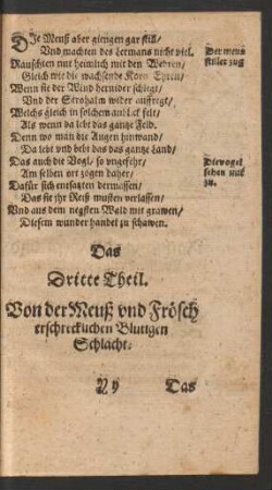 Das Dritte Theil. Von der Meuß und Frösch erschrecklichen Blutigen Schlacht.