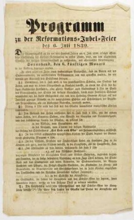Konvolut von Programm und Festlied zu verschiedenen Reformationsfeiern und Frühlingslied, aus der Mappe "Denkwürdigkeiten aus Zeitungen"