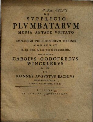 De supplicio plumbatarum media aetate usitato