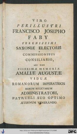 Viro Perillustri Francisco Josepho Faby ...