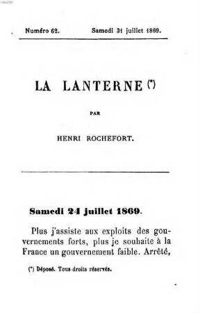 La lanterne. 62. 1869, 31. Juli
