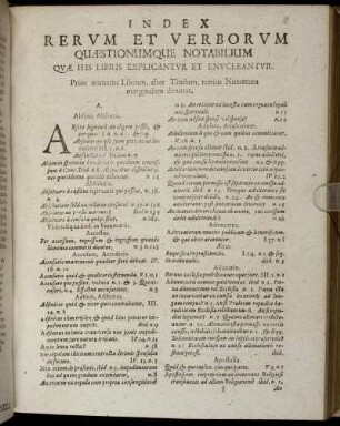 Index Rerum Et Verborum Quæstionum Que Notabilium Quæ His Libris Explicantur Et Enucleantur.