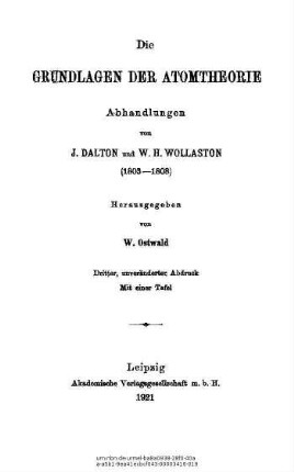 3: Die Grundlagen der Atomtheorie : Abhandlungen