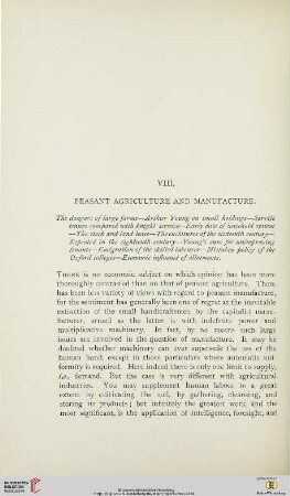VIII. Peasant agriculture and manufacture