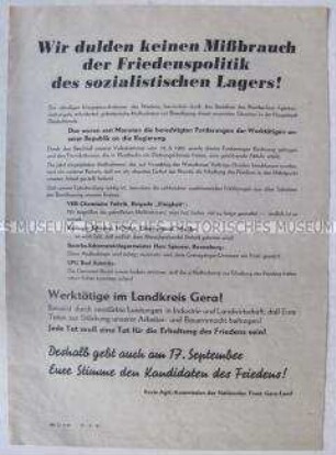 Propagandaflugblatt der Nationalen Front zur Volkskammerwahl 1961