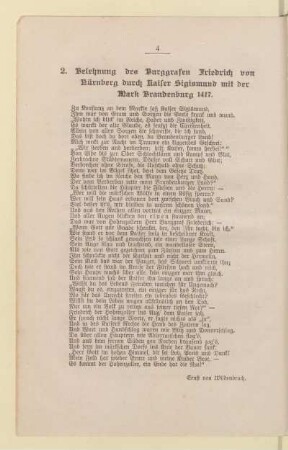 2. Belehnung des Burggrafen Friedrich von Dürenerg durch Kaiser Sigismund mit der Mark Brandenburg 1417