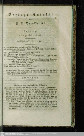 Verlags-Catalog von F. U. Brockhaus in Leipzig