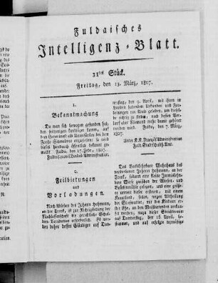 11tes Stück, Ausgabe vom 13. März, 1807