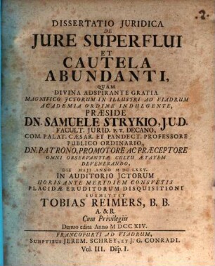 Diss. ... de iure superflui et cautela abundanti