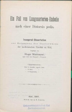 Ein Fall von Lungenarterien-Embolie nach einer Distorsio pedis