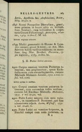 263-281, §. II. Poetes latinus anciens.