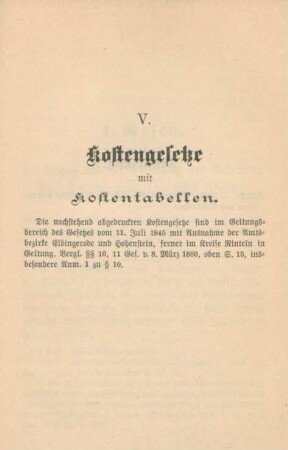 V. Kostengesetze mit Kostentabellen ...