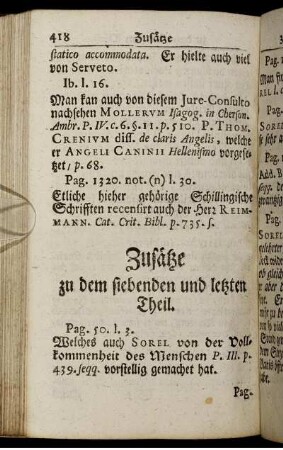 Zusätze zu dem siebenden und letzten Theil.