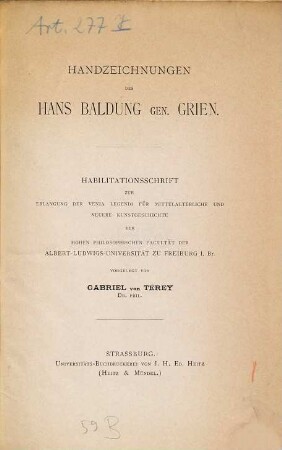 Die Handzeichnungen des Hans Baldung gen. Grien