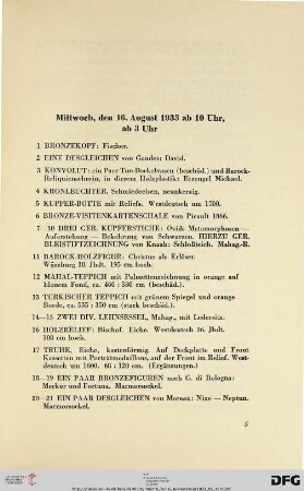 Mittwoch, den 16. August 1933 ab 10 Uhr, ab 3 Uhr (Nr. 1-538)