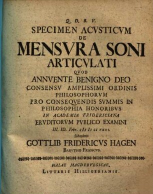 Specimen acusticum de mensura soni articulati