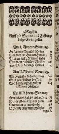 I. Register Auff die Sonn- und Festtägliche Evangelia.
