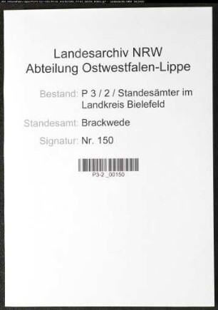 Sterberegister Standesamt Brackwede