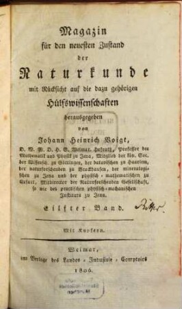 Magazin für den neuesten Zustand der Naturkunde mit Rücksicht auf die dazugehörigen Hülfswissenschaften. 11, 11. 1806