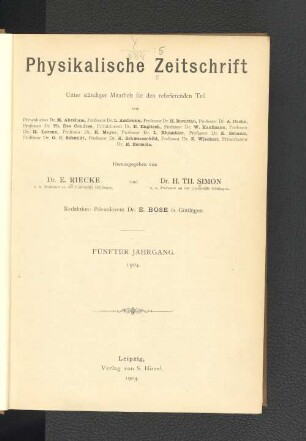 5.1904: Physikalische Zeitschrift