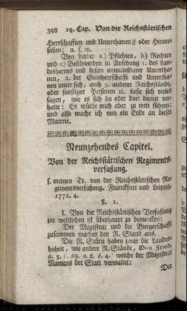 Neunzehendes Capitel. Von der Reichsstättischen Regimentsverfaßung.