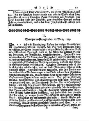III. Ebenezer in Georgien den 28. May, 1759