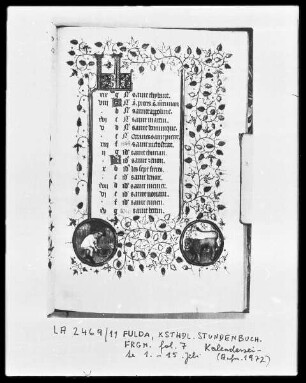Fragment eines Stundenbuches — Kalenderseite Juli mit zwei Medaillons, Folio 7recto