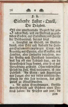 §. 8. Siebende Laster-Quell, Die Trägheit.