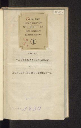 Geschiedenis van de dagelijksche Kost in de Burger-Huishoudingen