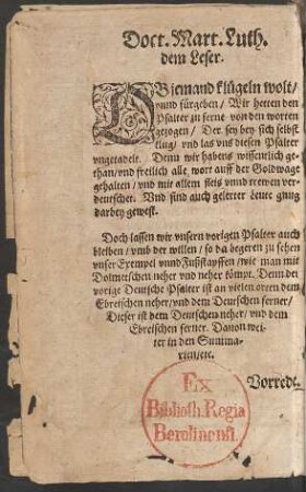 Doct. Mart. Luth. dem Leser.
