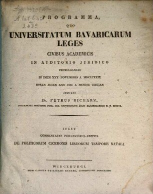 Commentatio philologico critica de Politicorum Ciceronis librorum tempore natali
