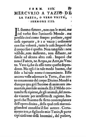 Mercvrio A Tazio De La Tazza, O Vero Vnita, Sermone IIII.