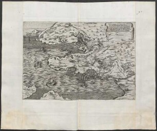 Il Vero Disegnio In Svi Propio Lvogho Ritratto Del Infelice Paese Di Posvolo qvale, E, M, 60. et del monte di nvovo nato in mare et in terra condanno e morte di molti habitatori et spavento di chivnche lo vede, comincio abvttare fvogo pietre e cenere ali 29 de setenbre 1538 et ancor seghvita, con minacci horrible